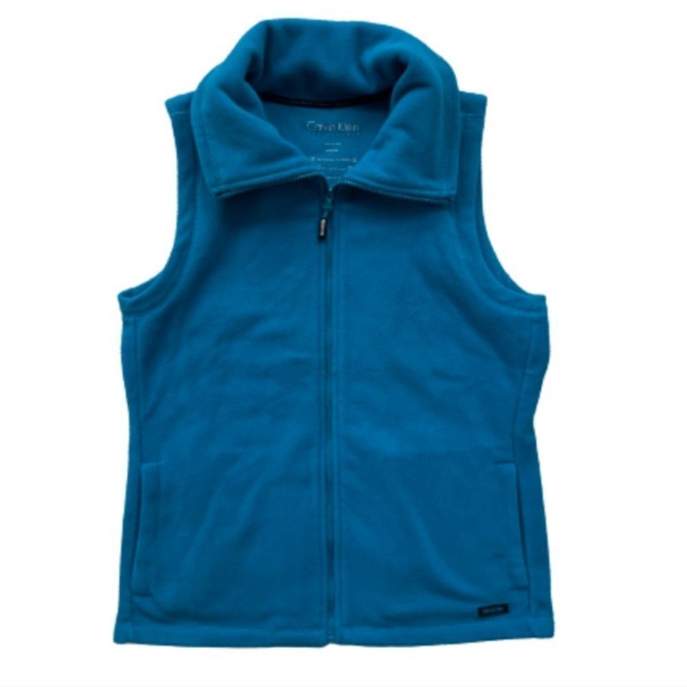 Calvin Klein Performance Women's Aqua Turquoise Fleece Zip-front Vest